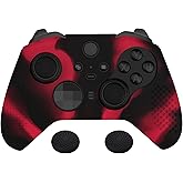 eXtremeRate PlayVital Black & Red Soft Anti-Slip Silicone Cover Skins for Xbox One Elite Controller Series 2, Custom Protective Case for Xbox Elite Series 2 Core Controller with Thumb Grips