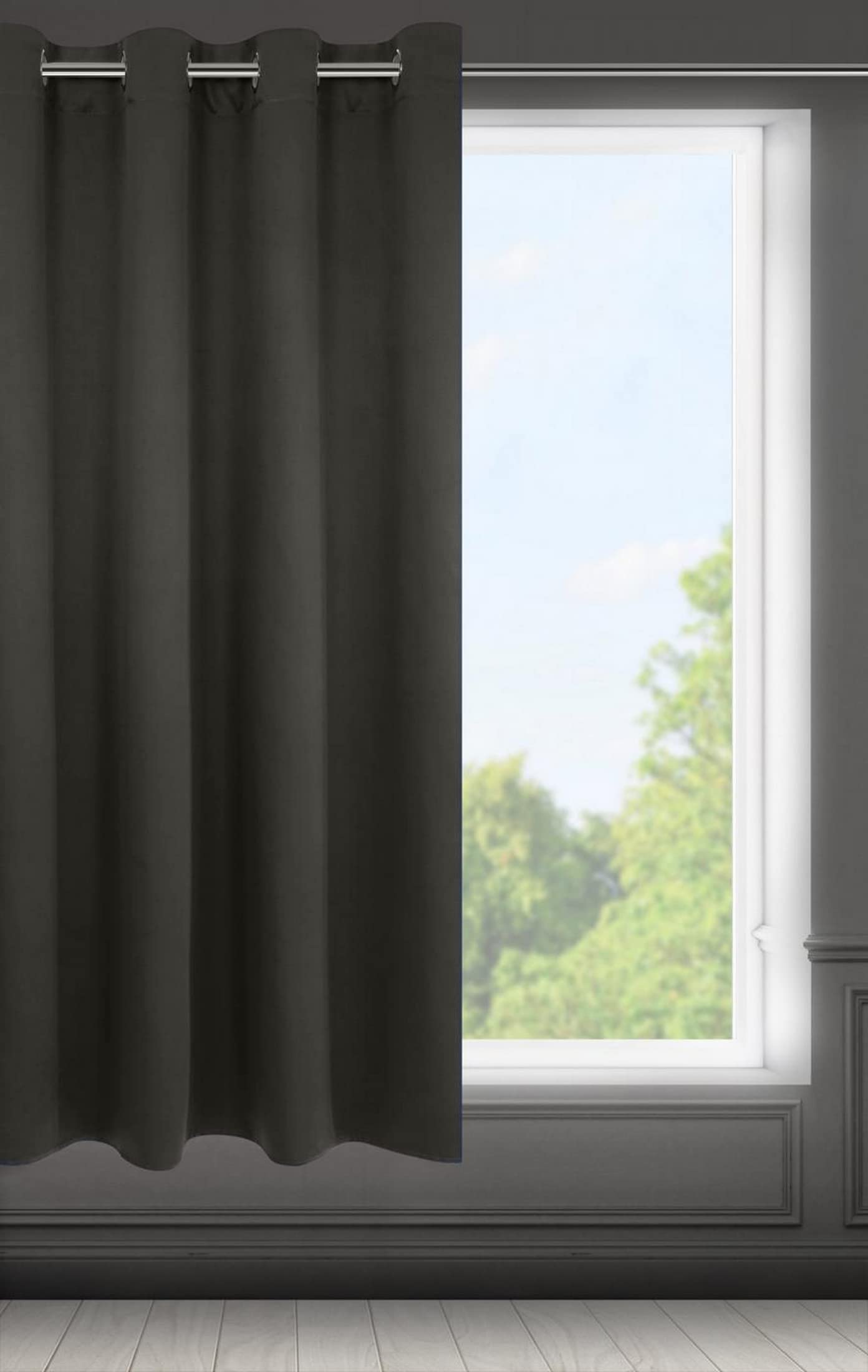 Eurofirany LOGAN Blackout Curtain - 1 Unit Eyelets, Light blocking Room Darkening Bedroom Living Room, W55 x L69, Graphite Grey