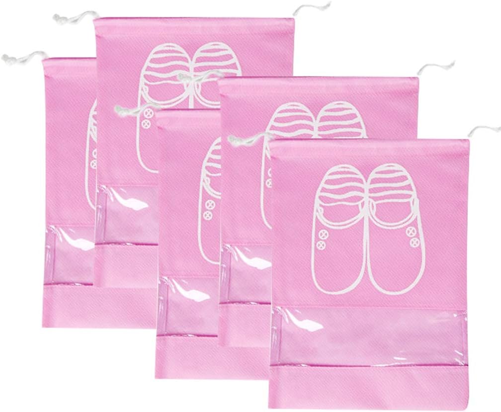 LucaSng 5 pcs Travel Shoe Organizer Bags, High Heel Drawstring, Space Saving Storage Bags(M Pink)