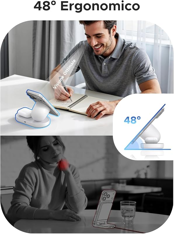 Zapix Qi2 25W Caricatore Wireless 2 in 1 MagSafe (Bianco)