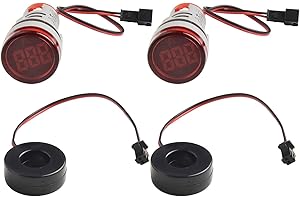 LED Digital AC Ammeter, 2-100A Round Current Indicator with Red Display and 22mm Opening, for Signal & Power Monitoring in In