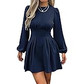 Evzeiem Work Dresses for Women 2026 Spring Business Casual Dress Long Puff Sleeve High Waist A Line Short Office Dress