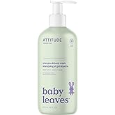 ATTITUDE 2-in-1 Shampoo and Body Wash for Baby, EWG Verified, Dermatologically Tested, Made with Naturally Derived Ingredients, Vegan, Sweet Apple, 16 Fl Oz
