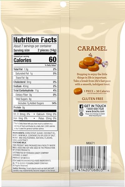 BRACH’S NIPS CARAMEL FLAVOR 3.25OZ BAG 2-PACK INDIVIDUALLY WRAPPED GLUTEN FREE CANDY