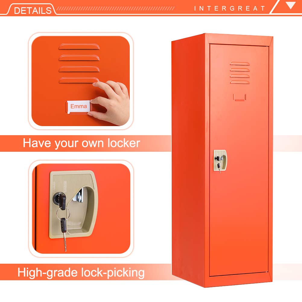 Locker For Kids Metal Locker For Bedroom Kids Room Steel Storage Lockers For Toys Clothes Sports Gear 49 Inch Orange