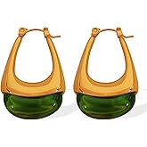 Sparklaura Chunky Gold Boho Hoop Dangle Earrings for Women 18K Gold Plated Hypoallergenic Vintage Stainless Steel Resin Drop Prom Earrings Summer Prom Maximalist Jewelry Gift