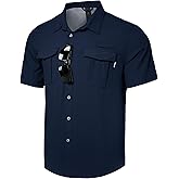 Haimont Men's Sun Protection Shirt Water Resistant Short Sleeve Button Down Shirt Quick Dry Cooling for Hiking Fishing