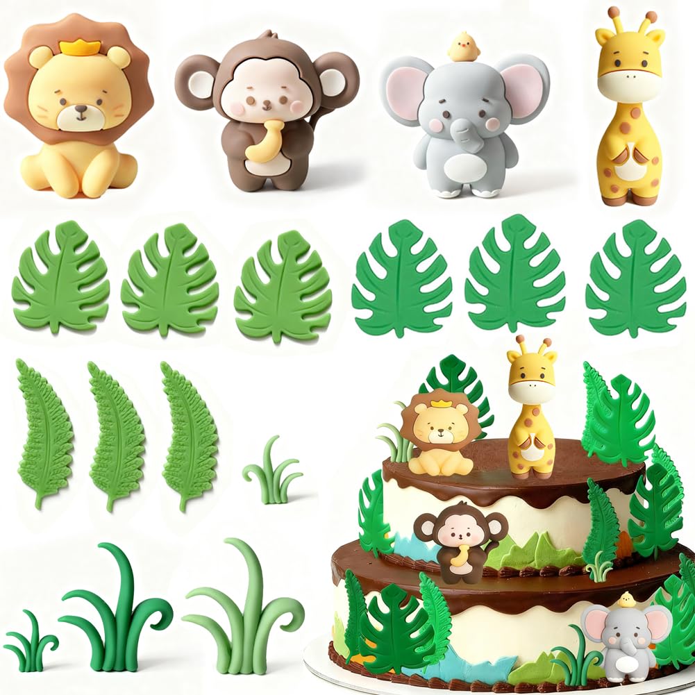 20pcs Animals Cake Decoration Giraffe Elephant Lion Tiger Wild One Cake Decorations Jungle Animals Birthday Party Decoration for Cake Room Car Decor — image 1