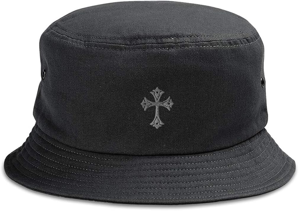 Custom Bucket Apparel Hat Silver Roman Catholic Cross Embroidery Cotton
