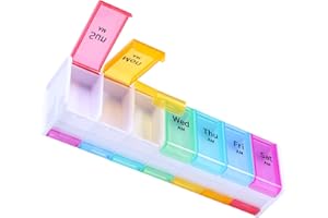 BETIFE Extra Large Pill Organizer 2 Times a Day, AM PM Pill Box 7 Day, Weekly Pill Case with Large Container, Pill Dispenser with Double Layer, Medicine Organizer for Vitamin, Fish Oil, Capsule (Rainbow)