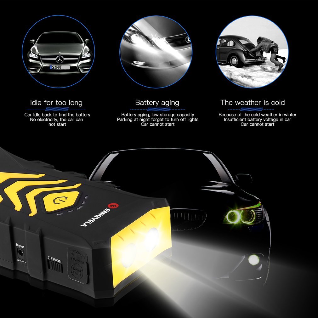 EMIGVELA Car Jump Starter Kit 14000mAh Dual USB Power Bank Emergency Battery Booster