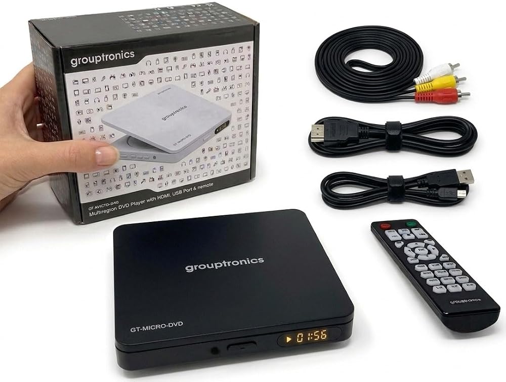 Grouptronics GT-MICRO-DVD Small Multi Region HDMI DVD Player 1080p Remote