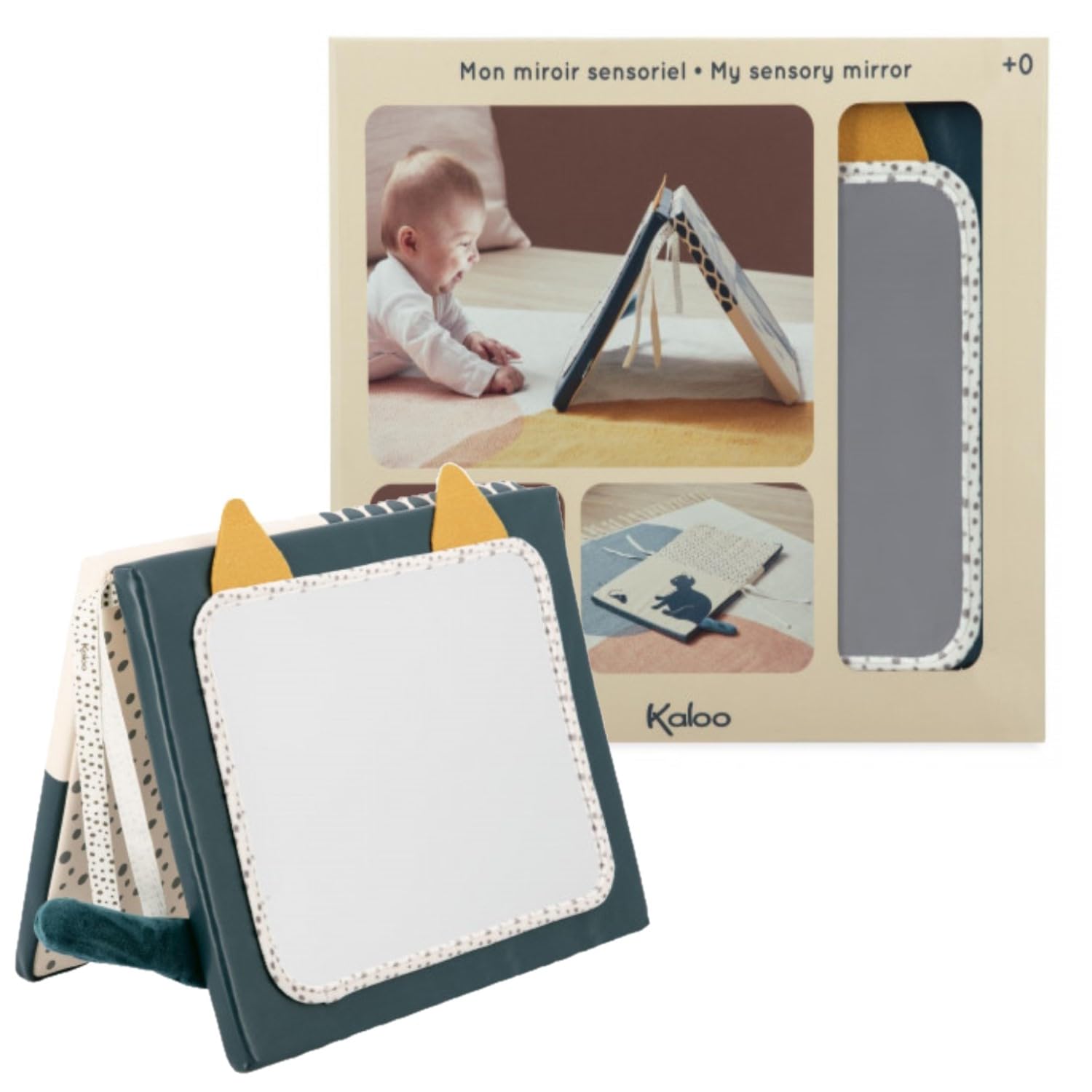 Kaloo - Stimuli - My Double-Sided Sensory Mirror - Baby’s Sensory Toy - 4 Different Sides - Develops Eyesight and Kinaesthesia - 0 Months +, K227001