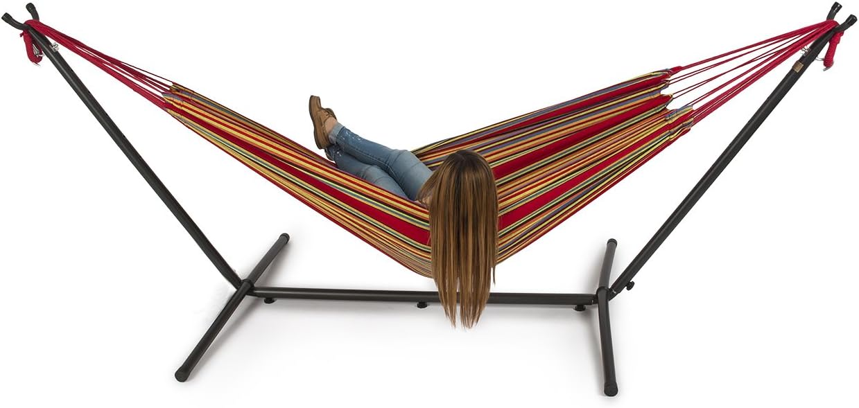 BELLEZZA Double Hammock with Space Saving 10 ft Steel Hammock Stand