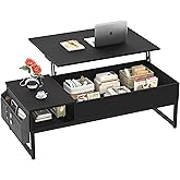 Cyclysio Lift Top Coffee Table Coffee Table with Hidden Storage Compartment & Side Pouch Storage Modern Square Center Table w