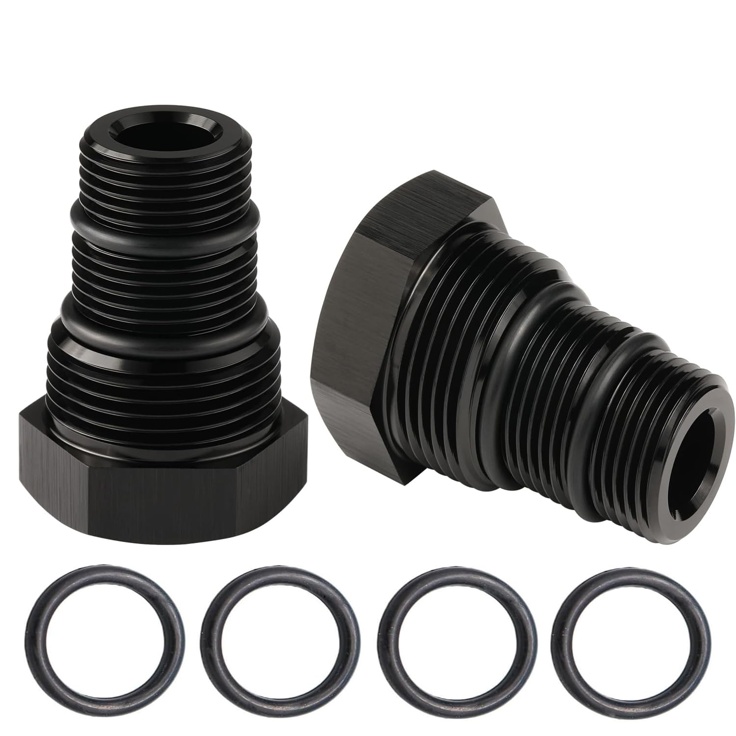 Photo 1 of BAIEASY 2PCS Oil Filter Adapter,1/2-28 Female to 3/4-16 13/16-16 3/4 NPT Male Hose Adapter Reducer Fitting Connector Aluminum Black, Corrosion Resistance.