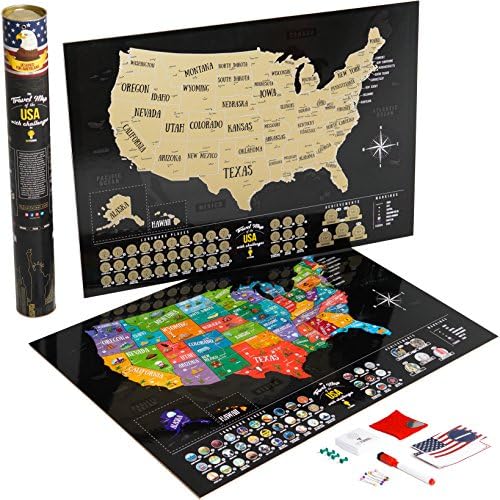 Scratch off Map of USA – Laminated Scratch US Map (Wall Poster) with Associations &amp; Landmarks – Track your Travels – 18.5 x 26.77in – by OutFormal