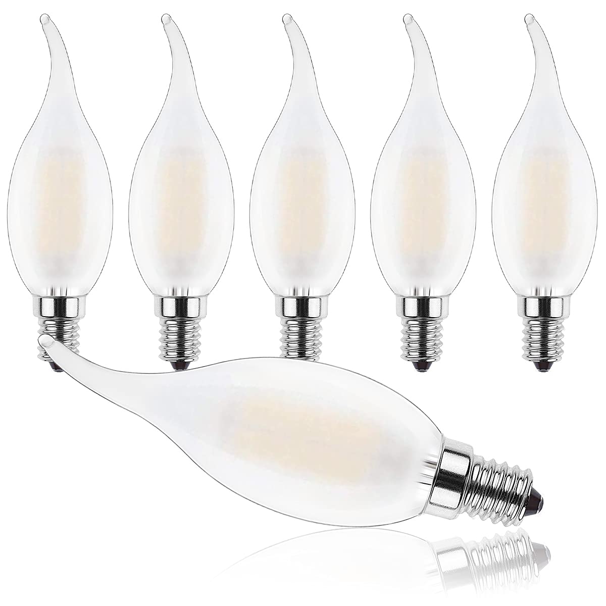 ProCrus E14 LED Filament Candle Light Bulb,4W Flame Tip LED,4W C35 Small Edison Screw Candelabra SES LED Bulb,40W Incandescent Bulb Equivalent,400LM,Warm White 2700K,Non-Dimmable,6 Pack,Energy Class F