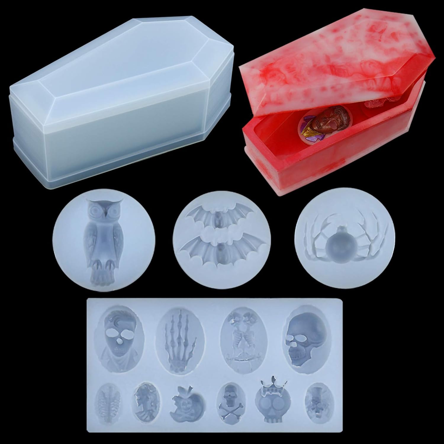 Palksky 5 Pieces Coffin Resin Silicone Molds Set, Casket