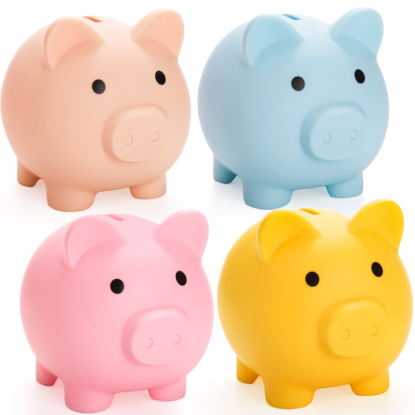 Photo 1 of ZEAYEA 4 Pieces Cute Plastic Pig Money Bank, Unbreakable Saving Money Box Coin Bank for Boys Girls Adults, Plastic Piggy Bank Practical Gifts for Birthday, Christmas, New Year