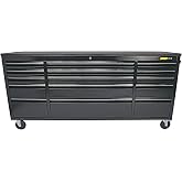 JEGS 72 in. 15-Drawer Rolling Tool Cabinet - Black Powder-Coated | Textured Black Powder-Coat, (15) Lockable Drawers w/ Ball Bearing Soft-Close Slides, (4) 110v Outlets, (2) USB Ports