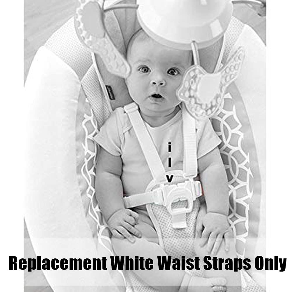 Replacement Parts for Baby Swing - Fisher-Price Revolve Baby Swing FBL70 ~ Set of 2 White Replacement Waist Strap with Male Part of Buckle