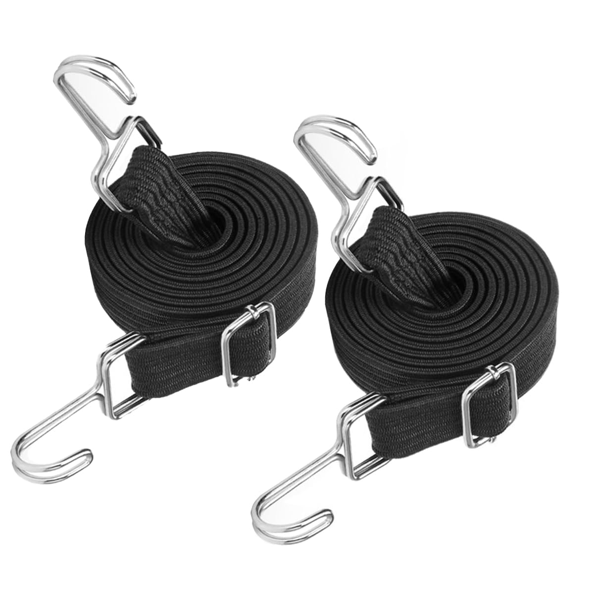 2 Pack Bungee Cords with Hooks, Black Adjustable Elastic Strap Heavy Duty Baggage Bungee Rope for Bike Rack, Camping Car Roof Rack and Tent Poles (2m/6.5ft)