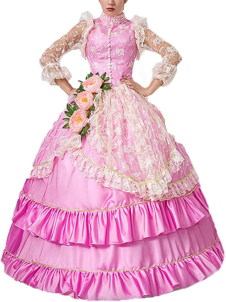 貴族お嬢様風 洋装ワンピース 中世ヨーロッパ系 プリンセス 王女様 ドレス ワンピース パニエ付き エレガント 二次会 イブニングドレス 通販 Amazon