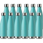 MEWAY 17oz Sport Water Bottle 12 Pack Vacuum Insulated Stainless Steel Leak-Proof Double Wall Cola Shape Water Bottle,Keep Drinks Hot & Cold (Light Blue,12 Pack)