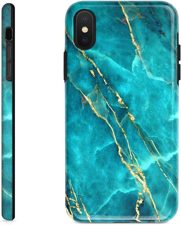 Obbii Case Compatible with iPhone X/XS Blue Gold Marble, Shockproof Slim TPU Soft Flexible Rubber Gel Cover Case Compatible with iPhone X/XS（5.8inch