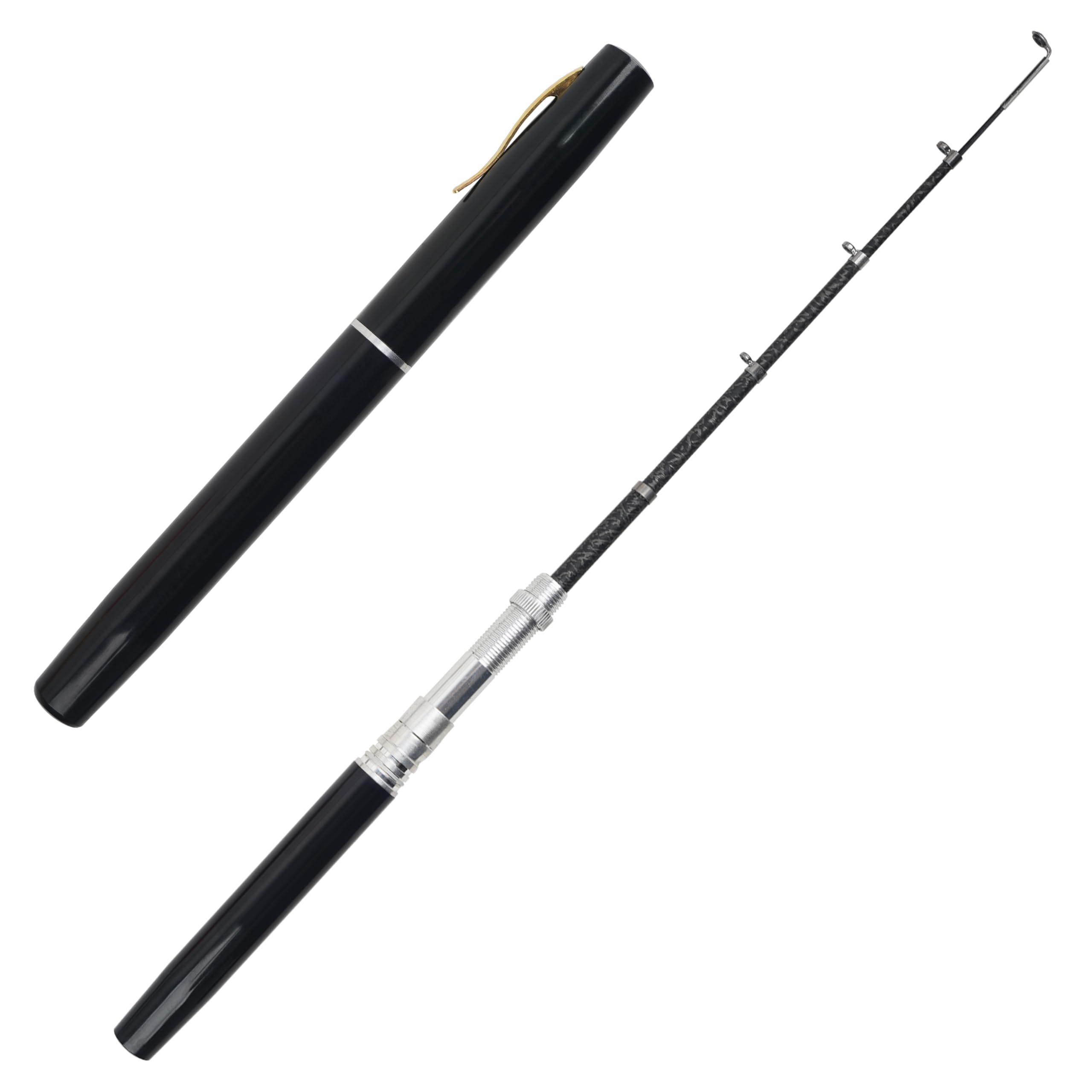 Mini Pen Fishing Pole Telescopic Fishing Rod Portable Pocket Aluminum Alloy Rod Pen Carbon Fiber Collapsible Fishing Pole for Outdoor Saltwater Freshwater (Black, 1.0M)
