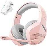 BINNUNE Wireless Gaming Headset for Xbox Series X/S, Xbox One, 120H Ultra-Long Battery, Bluetooth 5.3 Gaming Headphones with Noise-Canceling Mic, Comfortable Over-Ear Headphones,Pink