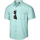Haimont Men's Fishing Shirts Quick Dry Sun Protection Short Sleeve Button Down Travel Hiking Shirt Water Resistant Cooling