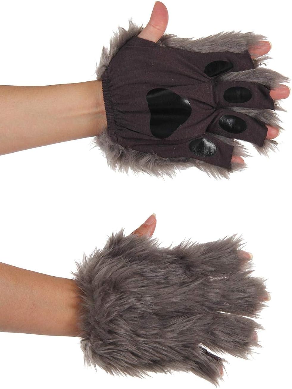 Gray Fingerless Wolf Animal Costume Paws for Adults and Kids: Clothing