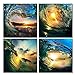 Natural art – Sunrise in Sea Wave Art, Ocean View Painting, Print on Canvas, Wall Decoration, Wrapped with Wooden Frame, Easy to Hang, 4 pieces combination of one set (12×12in×4pcs)