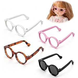 Susade 4 PCS Doll Glasses Set Cute Doll Dress up Sunglasses Eyeglasses 4 Colors Round Plastic Mini Costume Accessories 6.5cm
