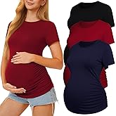 MIRAZEN 3 Pack Womens Maternity Shirts - Crew Neck Maternity Top Short Sleeve Pregnancy Tee Shirts