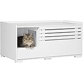 PawHut Cat Litter Box Enclosure with Storage Compartments, Hidden Cat Litter Box Furniture and Side Table with Elevated Botto