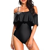 Tempt Me Women's One Piece Swimsuit Vintage Off Shoulder Ruffled Bathing Suits