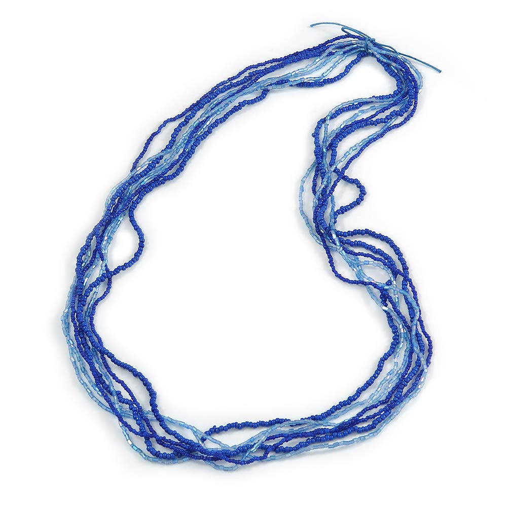 Avalaya Multistrand Blue Glass Bead Long Necklace/ 70cm L