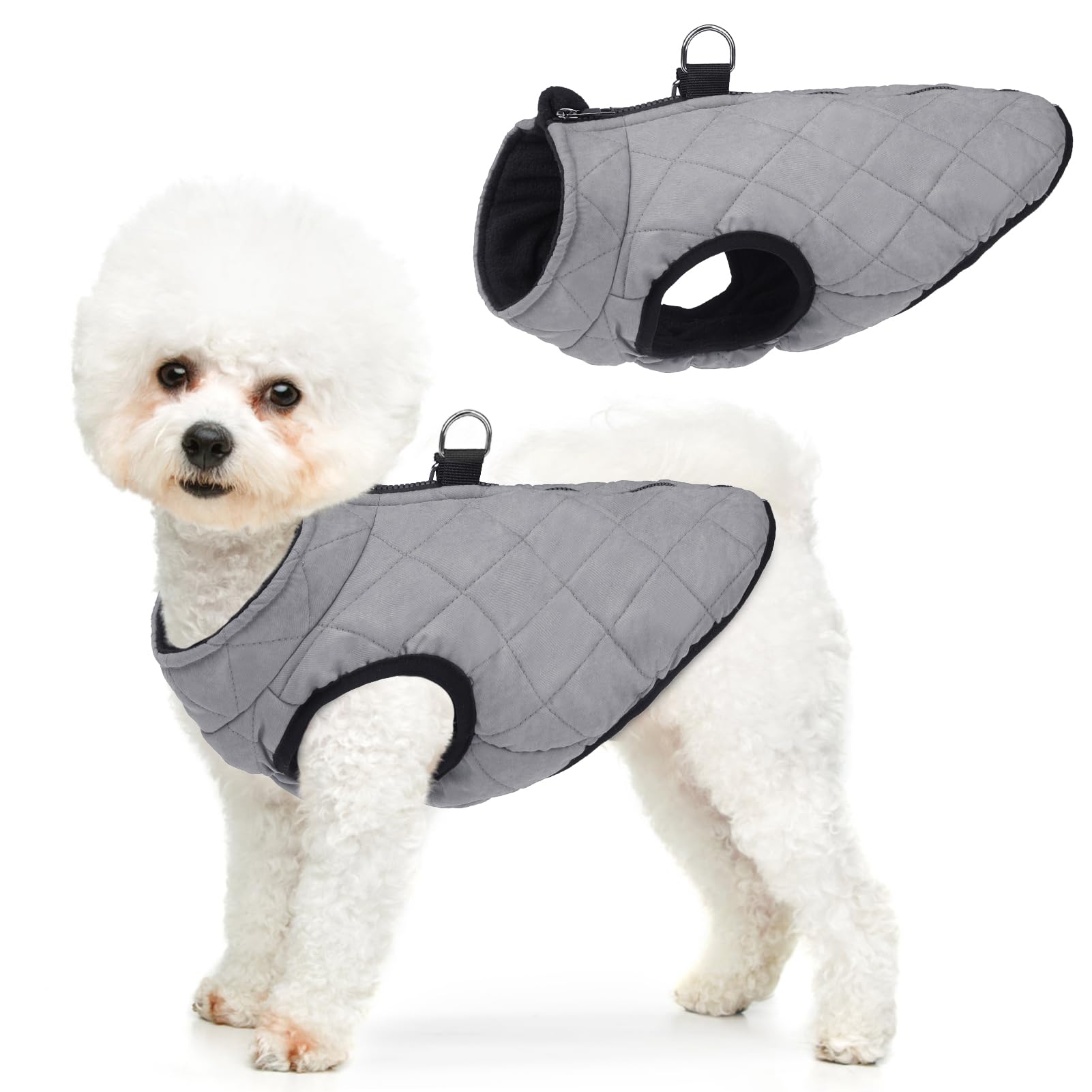 SCENEREAL Winter Dog Vest Coat with Harness Built In, Warm Puppy Jacket for Small Medium Dogs, Cold Weather Coats with Zipper, Fleece Puffer Vest Windproof Snow Clothes, Gray M — image 1