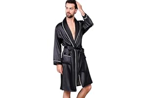 Haseil Men's Satin Robe Dragon Luxurious Silk Spa Long Sleeve House Kimono Bathrobe