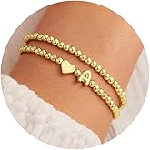 Ursteel Valentines Day Gifts for Her Women - Dainty 14K Gold Plated Beaded Bracelets for Women Trendy Letter A-Z Heart Jewelry Personalized Gifts