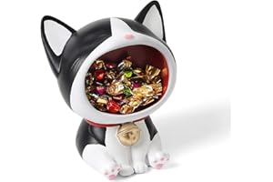 XIGOFA Cute Cat Statue Ornament Storage,Modern Resin Art Sculpture Desktop Storage, Laughing Cat Collectible Figurines Art Sculpture Home Decoration (Black)