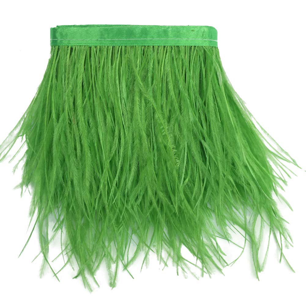 Sowder Lime Green Ostrich Feathers Trims Fringe with Satin Ribbon Tape for Dress Sewing Crafts Costumes Decoration Pack of 2 Yards