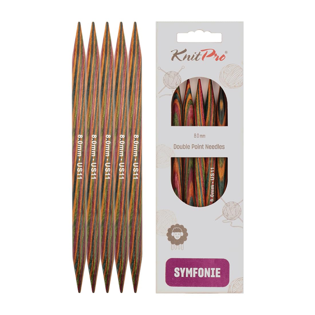 KnitPro Symfonie Double Pointed Needles 6" (15cm) | 8.00mm