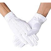 Hmxpls White Cotton Gloves Marching Band Gloves Pallbearer Usher Glove, Parade Costume White Uniform Glove for Police Server Funeral Formal Tuxedo Guard