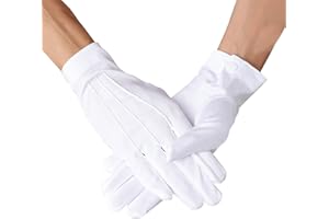 White Cotton Gloves for Marching Band, Pallbearer, Usher, Parade Costume, Police, Server, Funeral, Formal Tuxedo, and Guard U
