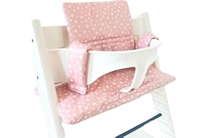 UKJE Cushion Compatible with Stokke Tripp Trapp (Old and New Model) 2 Pieces | Wipeable & Washable at 86°F | Oeko-Tex Certified Cotton | Extra Padded Handmade Seat Cover | Pink Daisy