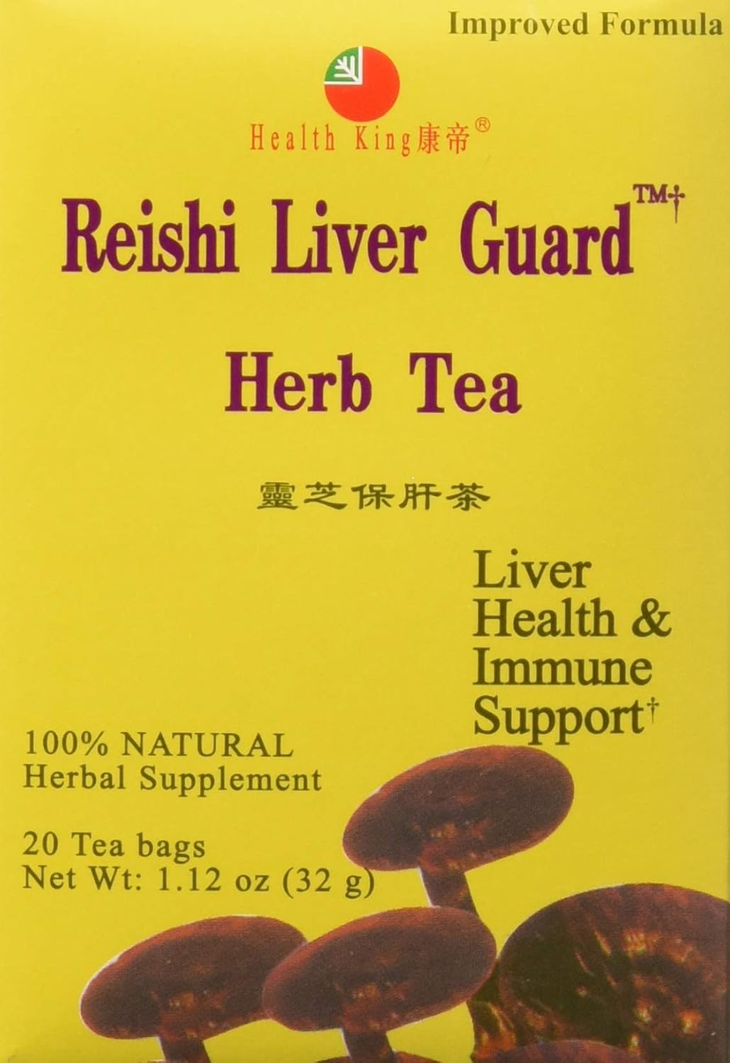 Health King Reishi Liver Guard Herb Tea, Teabags, 20 Count Box Amazon